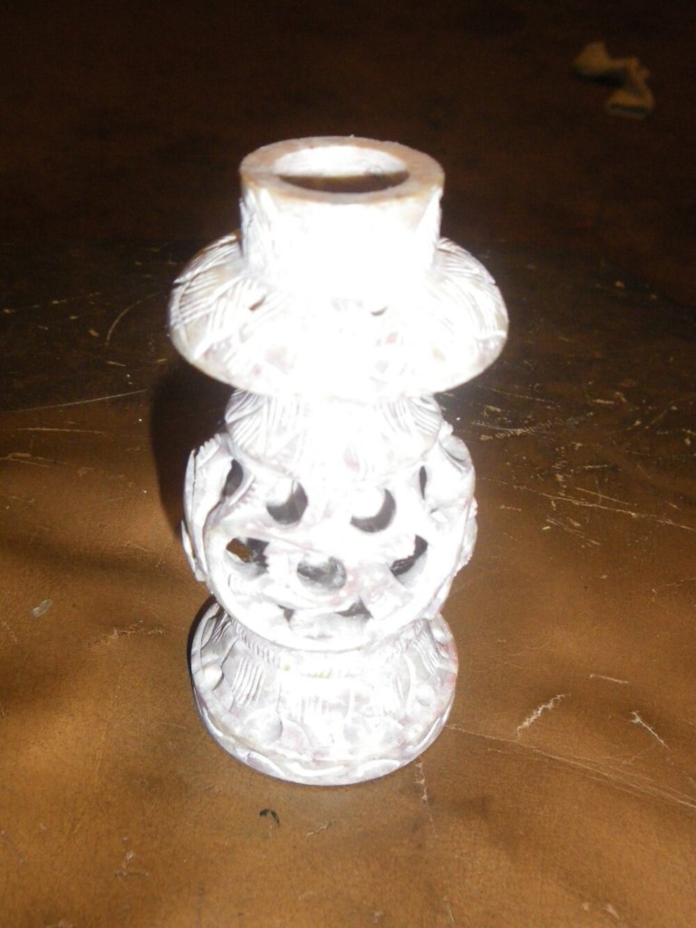 Vintage Hand Carved Soapstone Candle & Incense Holder Very Unique